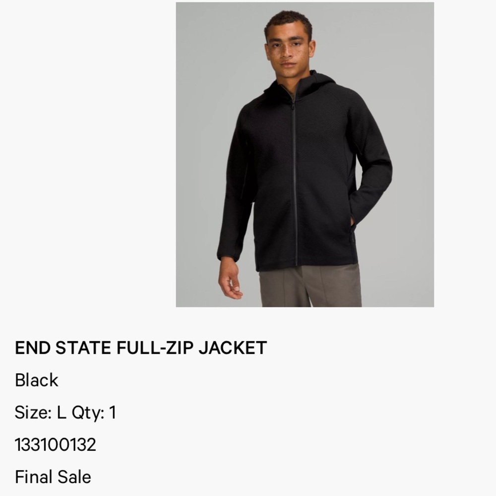 Lululemon Mens End State Full Zip Jacket Mens Size Large